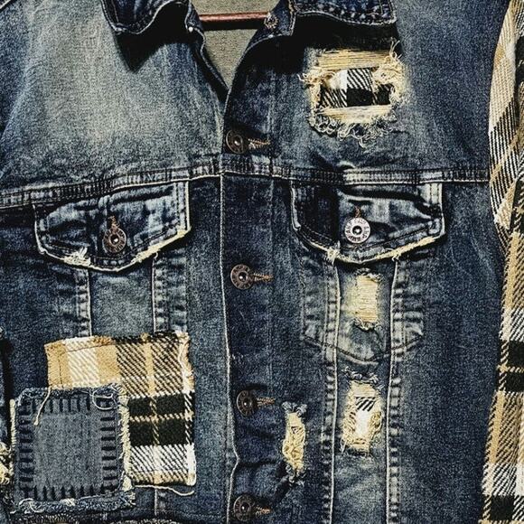 AHP Another Hype Piece Jean Flannel Jacket Mens Sz S NWOT Streetwear Y2K Hip Hop - Picture 2 of 8
